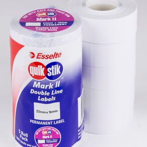 Quik Stik Labels Price Gun 23mm x 16mm Permanent 1000/Roll 5 Pack