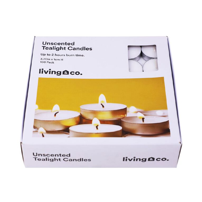 Living & Co Unscented Tealight Candles 100 Pack White, , hi-res