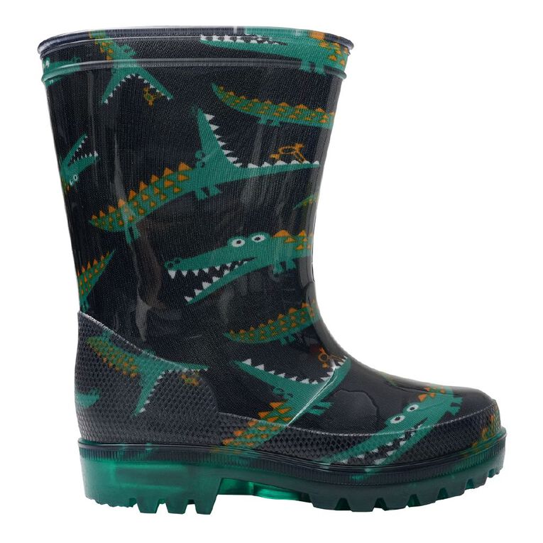 Young Original Junior Kids' Printed Light Up Gumboots, Green Dark, hi-res
