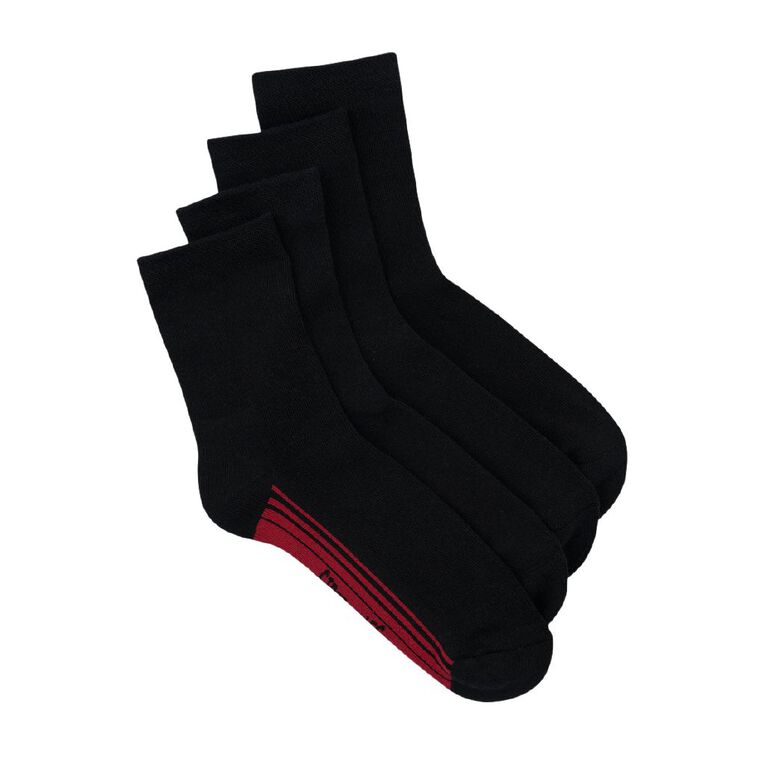 Rio Men's Quarter Crew Stretchable Socks 4 Pack, Black W25 11K, hi-res