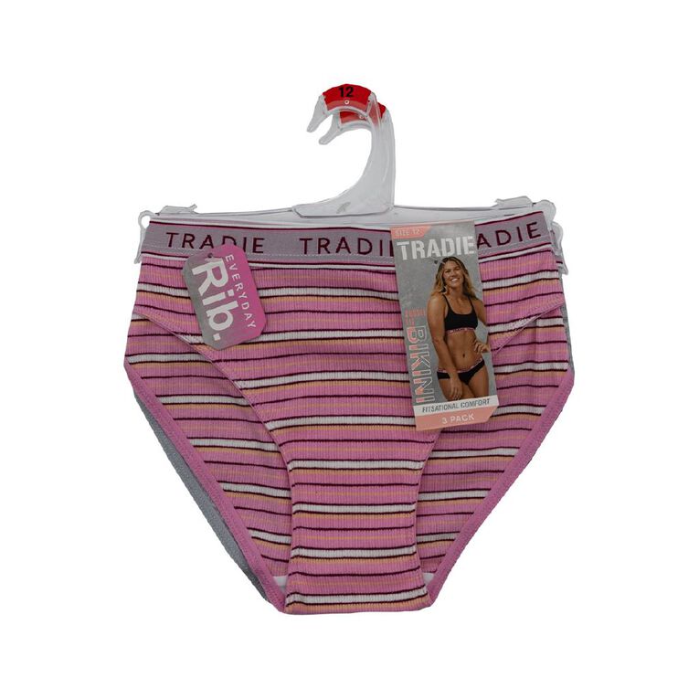 Tradie Women's Rib Bikini Briefs 3 Pack, Pink Dark, hi-res