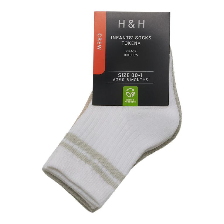 H&H Infants' Grib Rib Crew Socks 7 Pack, Green Light, hi-res
