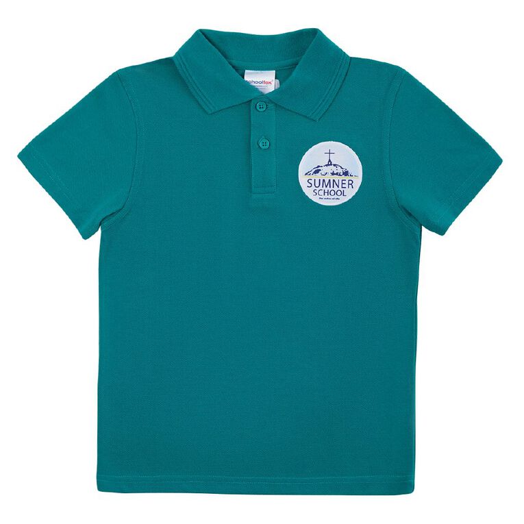 Schooltex Sumner School Short Sleeve Polo with Badge, Jade, hi-res
