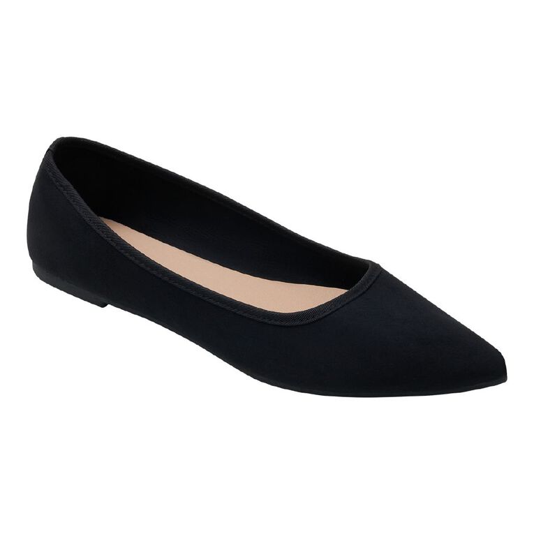 H&H Women's Pointed Toe Ballet Flats, Black, hi-res