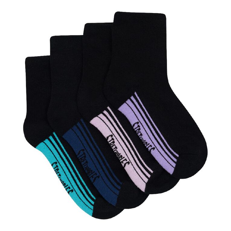 Rio Women's Quarter Crew Stretchable Socks 4 Pack, Black, hi-res
