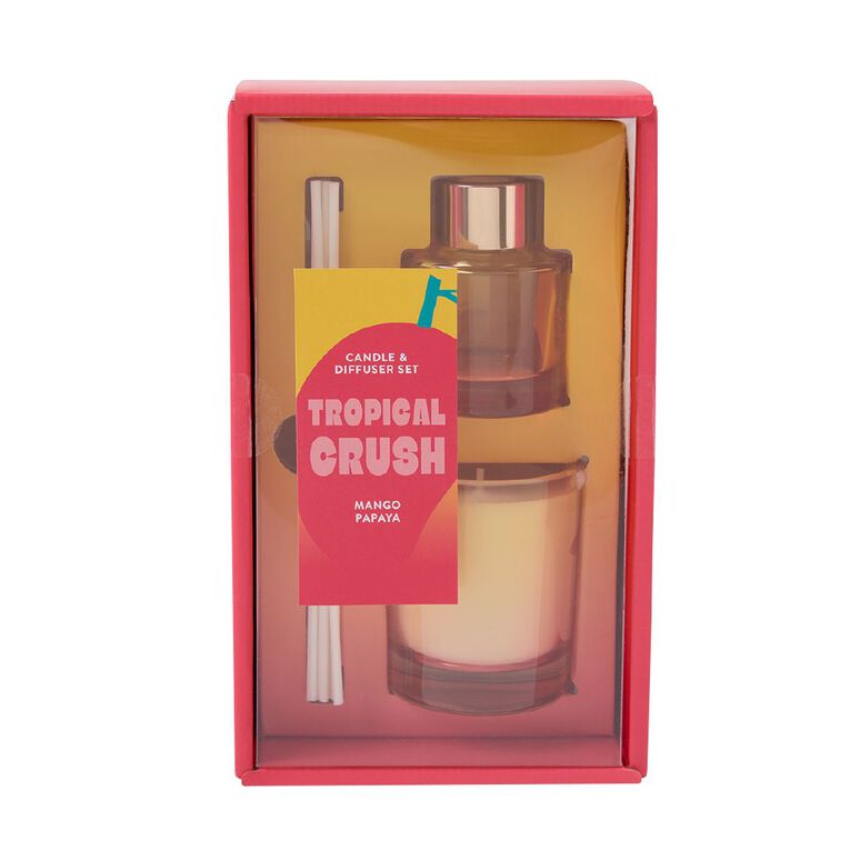 Living & Co Tropical Crush Candle & Diffuser Set Papaya & Mango, , hi-res