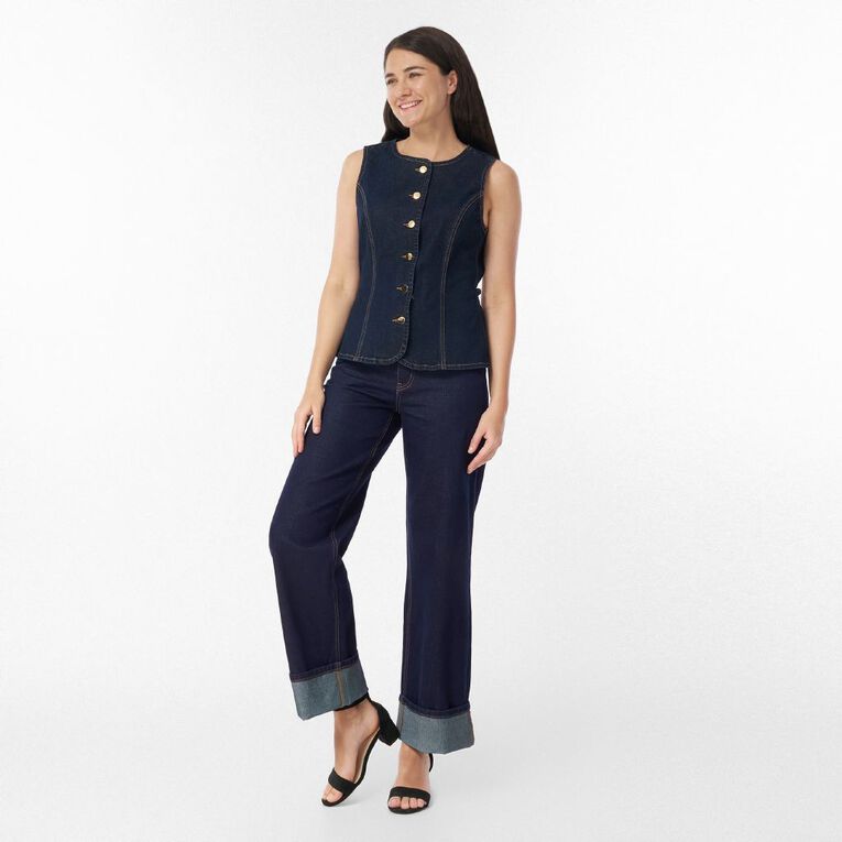 H&H Women's Wide Leg Turn Up Jean, Denim Dark, hi-res