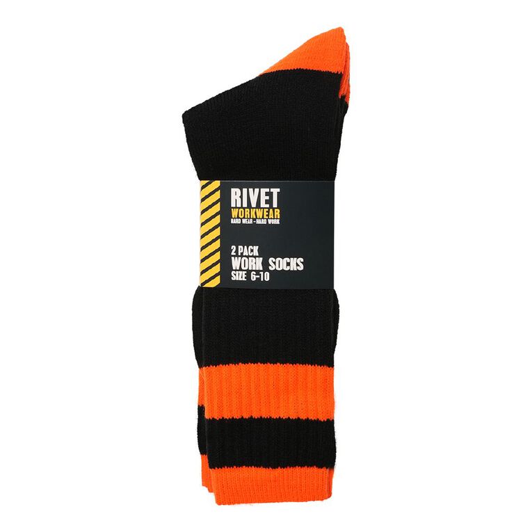 Rivet Men's Fluoro Work Socks 2 Pack, Orange, hi-res