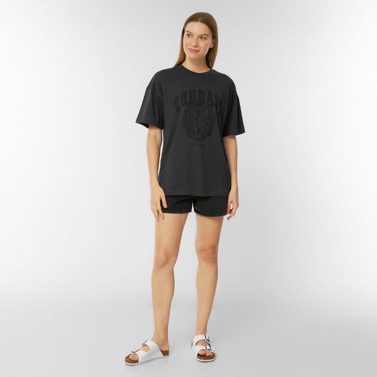 H&H Women's Oversized Boyfriend Graphic Tee, Grey Dark, hi-res