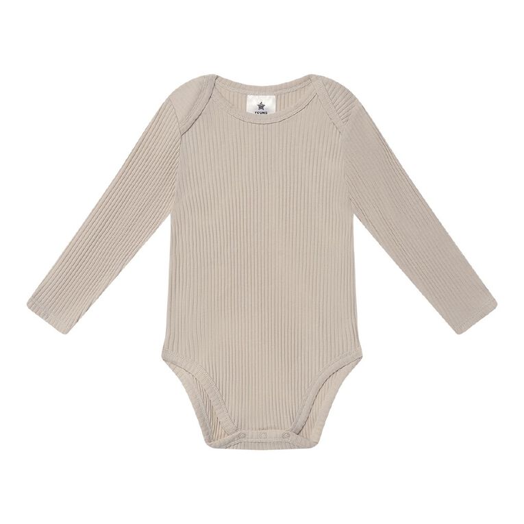 Young Original Babies' Long Sleeve Rib Bodysuit 3 Pack, Brown Dark, hi-res