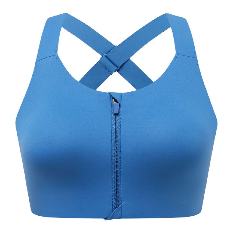 Active Intent Women's Zip Front Smooth Finish Sports Bra, Blue Mid, hi-res