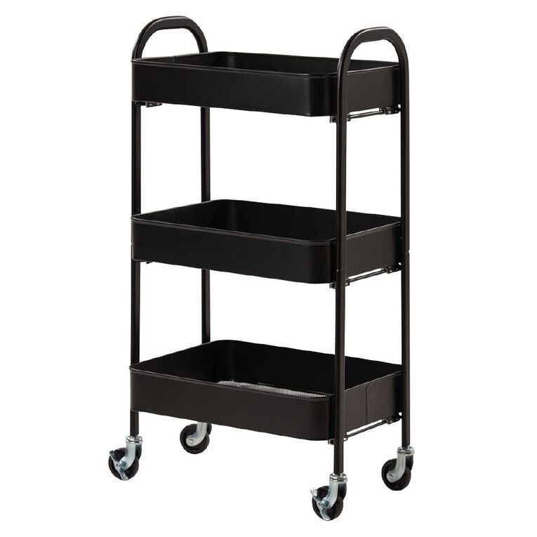 Living & Co Eva 3 Tier Metal Trolley Black, , hi-res