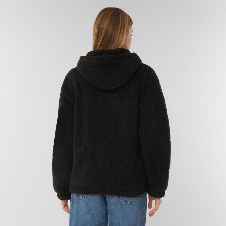 H&H Women's Zip Thru Recycled Sherpa Hood, Black, hi-res