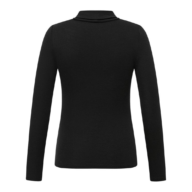 H&H Women's Merino Blend Roll Neck Top, Black, hi-res