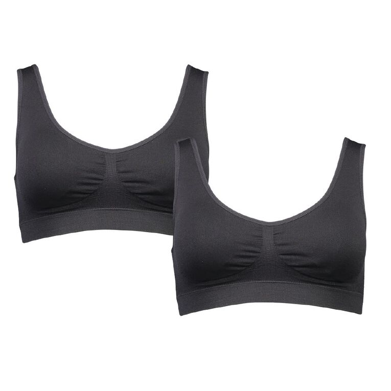 H&H Women's Wirefree Seamless Bra 2 Pack, Black, hi-res