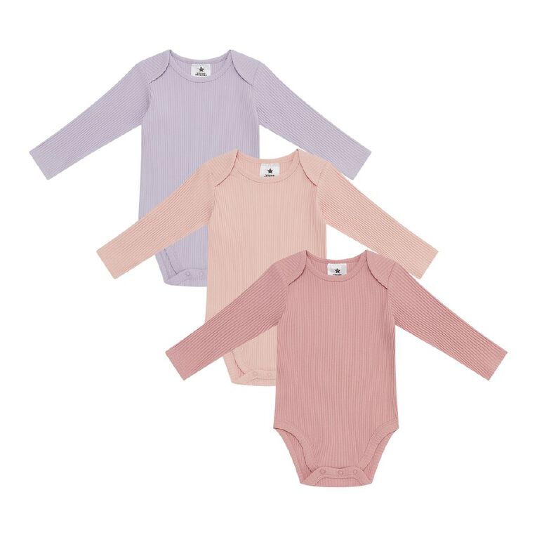 Young Original Baby's Long Sleeve Rib Bodysuit 3 Pack, Pink Mid, hi-res