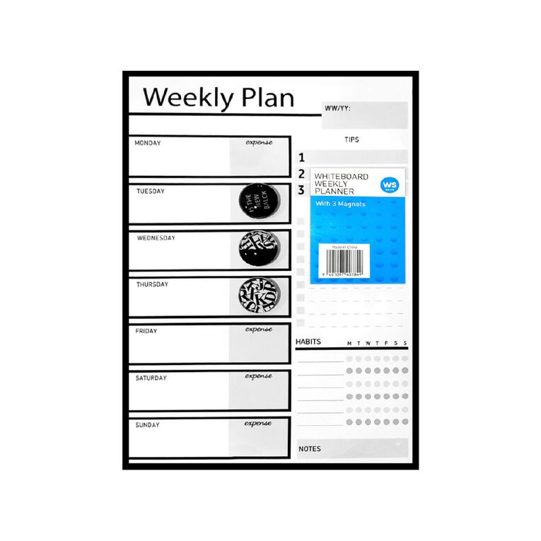 WS Whiteboard Weekly Planner With 3 Magnets, , hi-res