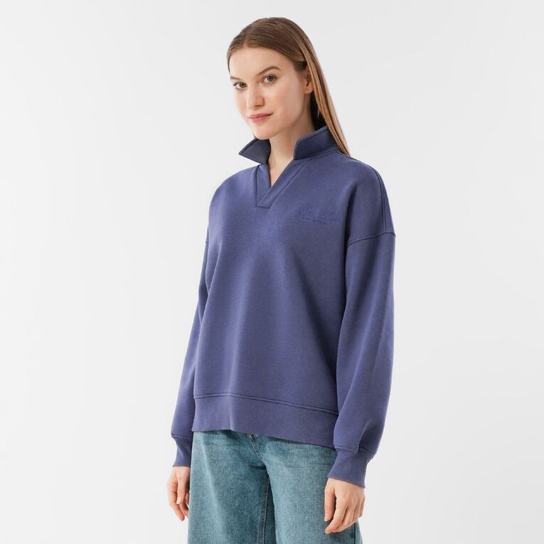 H&H Women's Long Sleeve Collared Sweat, Blue Mid, hi-res