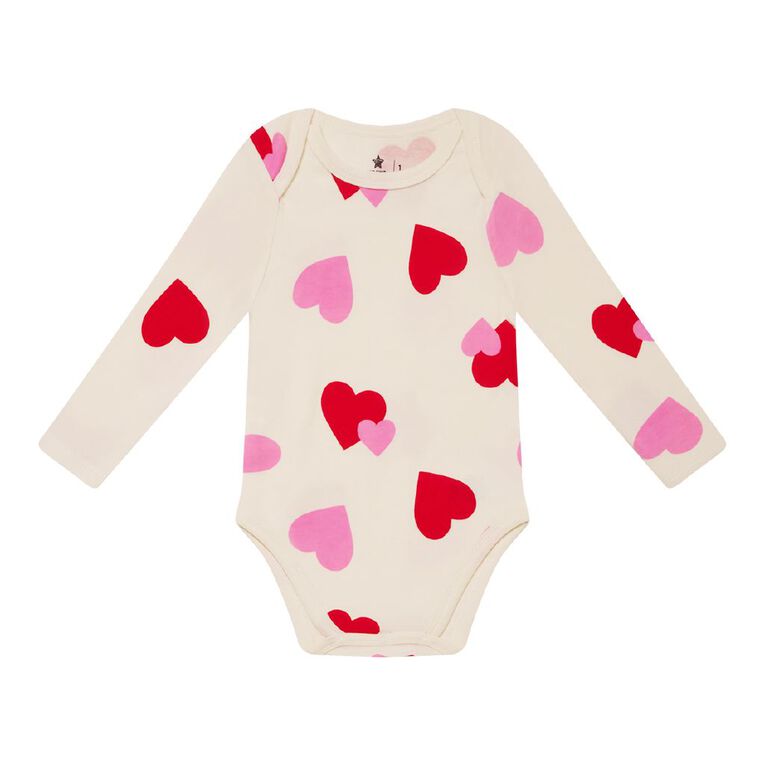 Young Original Babys' Long Sleeve Printed Bodysuit 3 Pack, Cream, hi-res