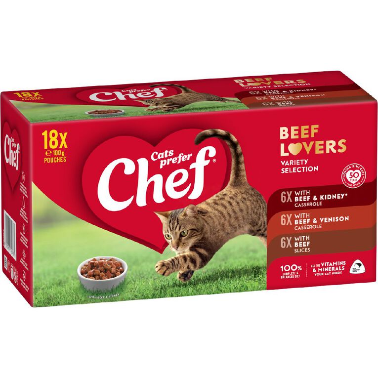Chef Variety Beef Lovers Loaf Pouches Cat Food 18 x 100g, , hi-res
