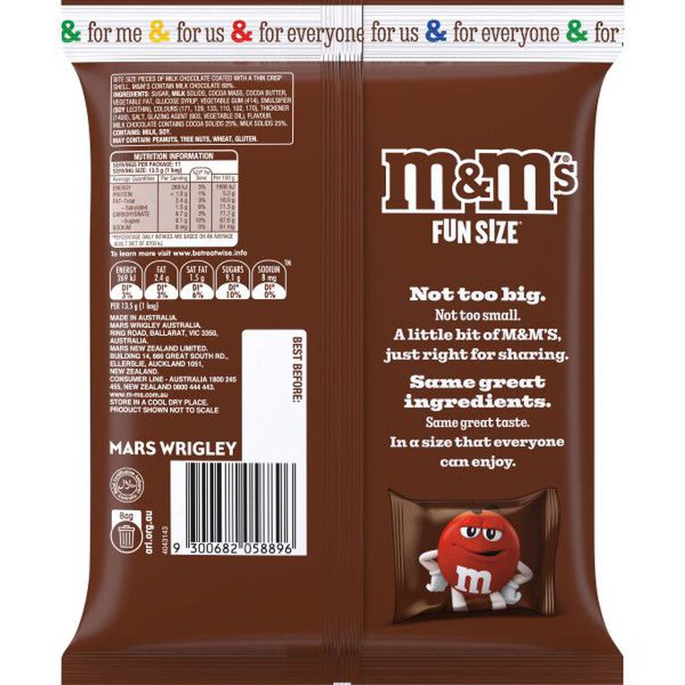 M&M's Milk Chocolate Funsize 11 Pieces 148g Bag, , hi-res