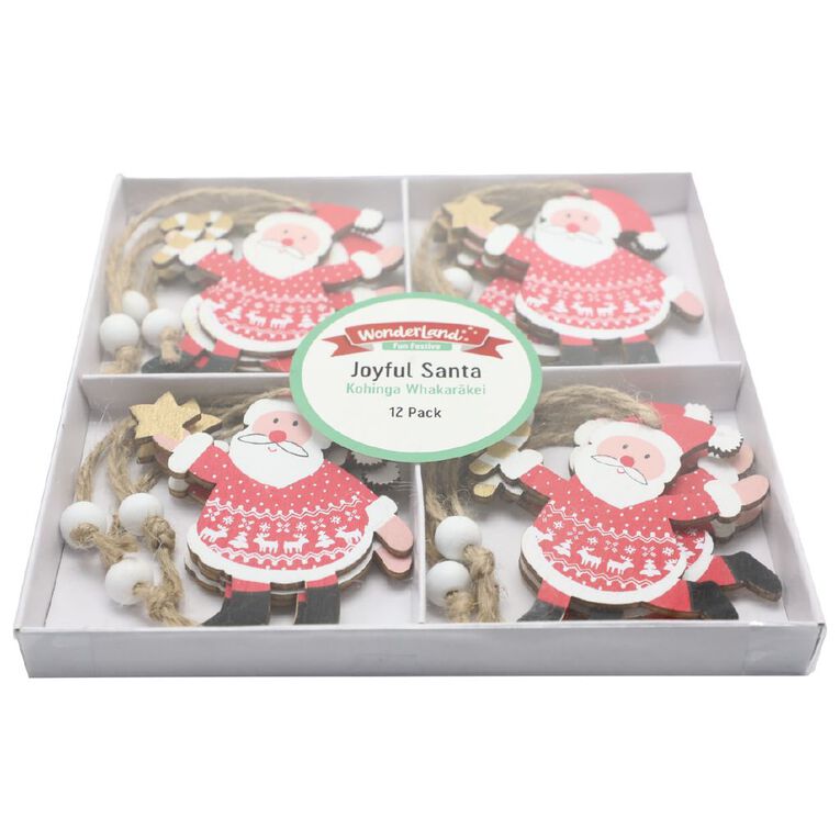 Wonderland Fun Festive Santa Christmas Tree Decorations Assorted 12 Pack, , hi-res