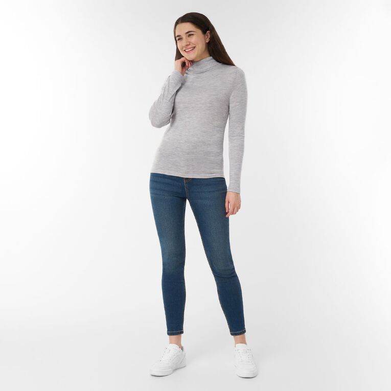 H&H Women's Merino Blend Roll Neck Top, Grey Light, hi-res