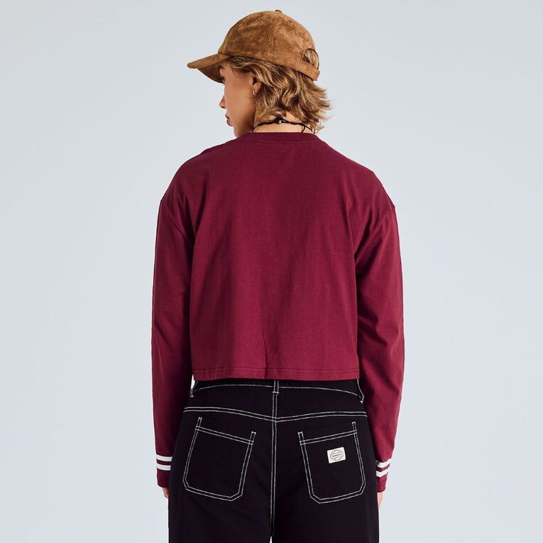 BRDRLESS Nova Crop Long Sleeve Sport Tee, Red Dark, hi-res