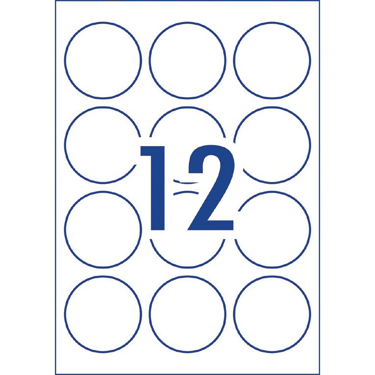 Avery Round Glossy 120 Labels White 60mm diameter, , hi-res