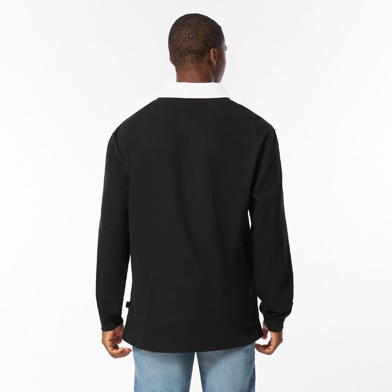 H&H Men's Plain Rugby Polo, Black, hi-res