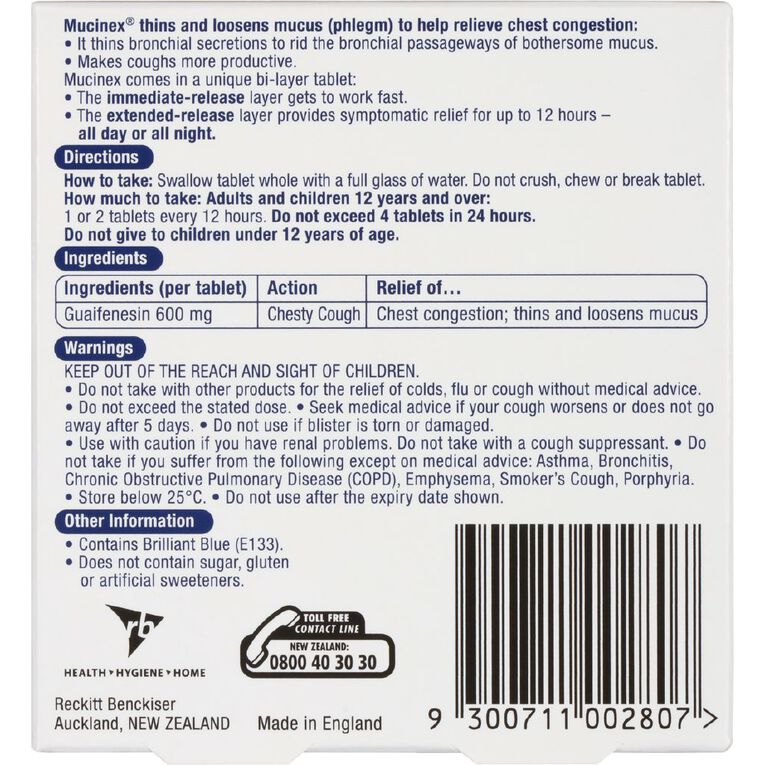 Mucinex Expectorant 12 Hour Tablets 10 Pack, , hi-res