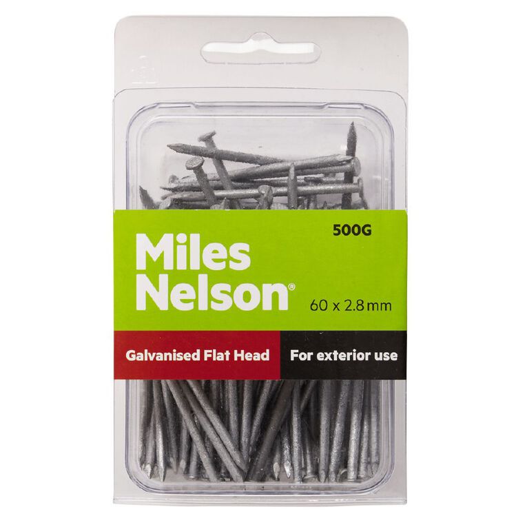 Miles Nelson Galvanised Flat Head Nails 60mm x 2.80mm, , hi-res