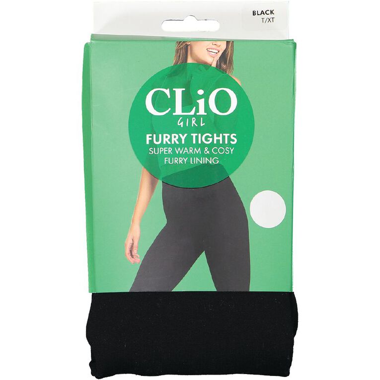 Clio Women's Furry Tights 1 Pair, Black, hi-res