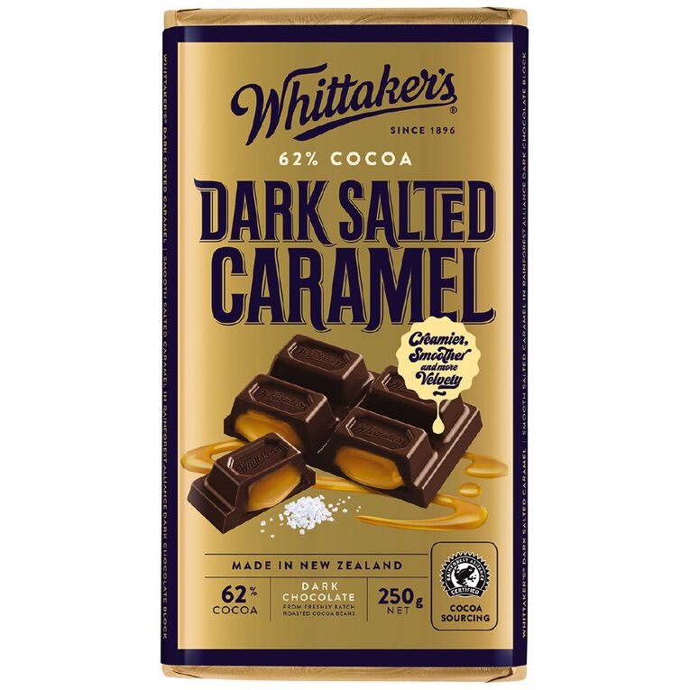 Whittaker's Dark Salted Caramel Chocolate Block 250g, , hi-res