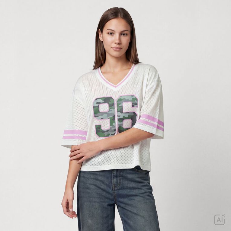 Garage Women's Short Sleeve Cropped Mesh Sport Tee, White, hi-res