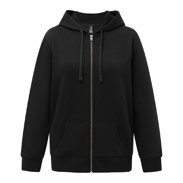 H&H Women's Zip-Thru Hoodie Sweat Black The Warehouse