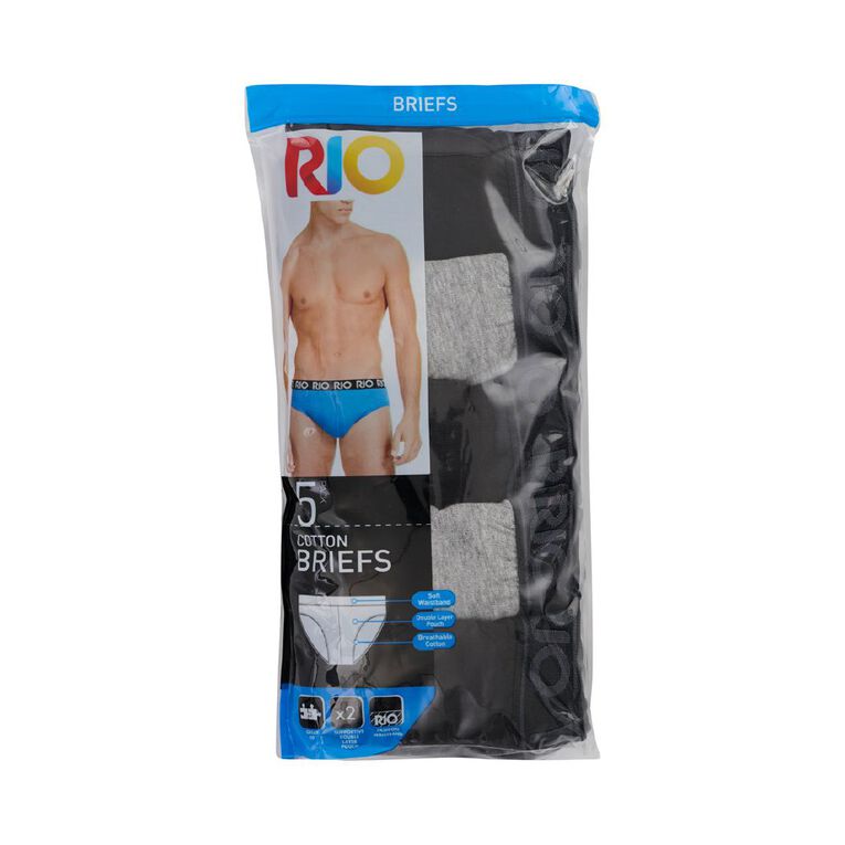 Rio Men's Briefs 5 Pack, Black/Grey, hi-res