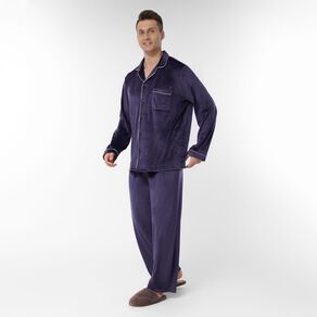 H&H Men's Soft Mink Button Up Pyjama Set