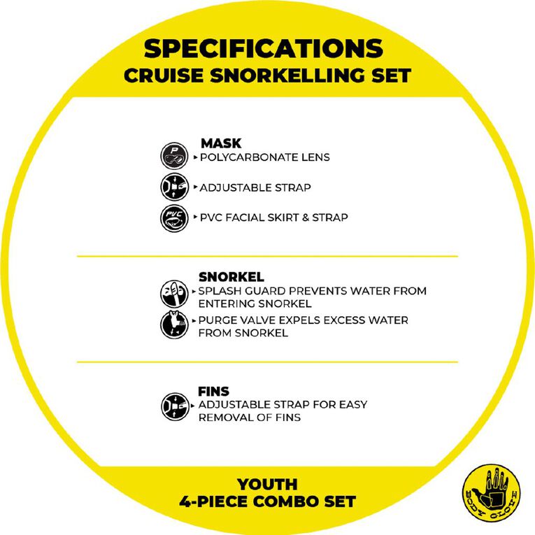 Body Glove Youth Cruise 4 Piece Snorkelling Set, , hi-res