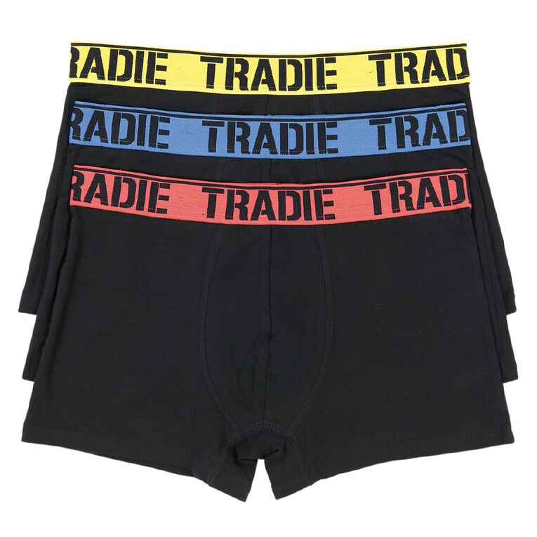 Tradie Men's Trunks 3 Pack, Black, hi-res