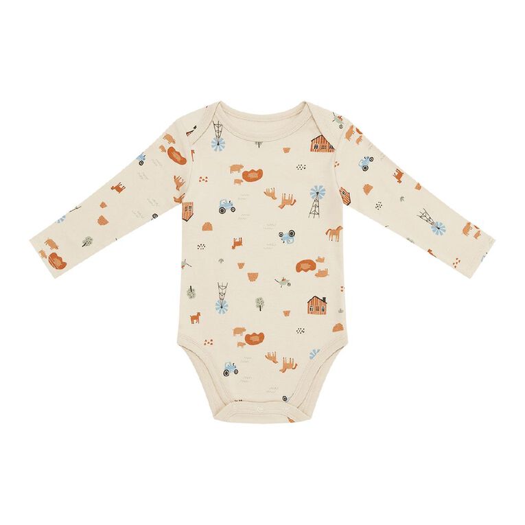 Young Original Babys' Long Sleeve Printed Bodysuit 3 Pack, Green Light, hi-res
