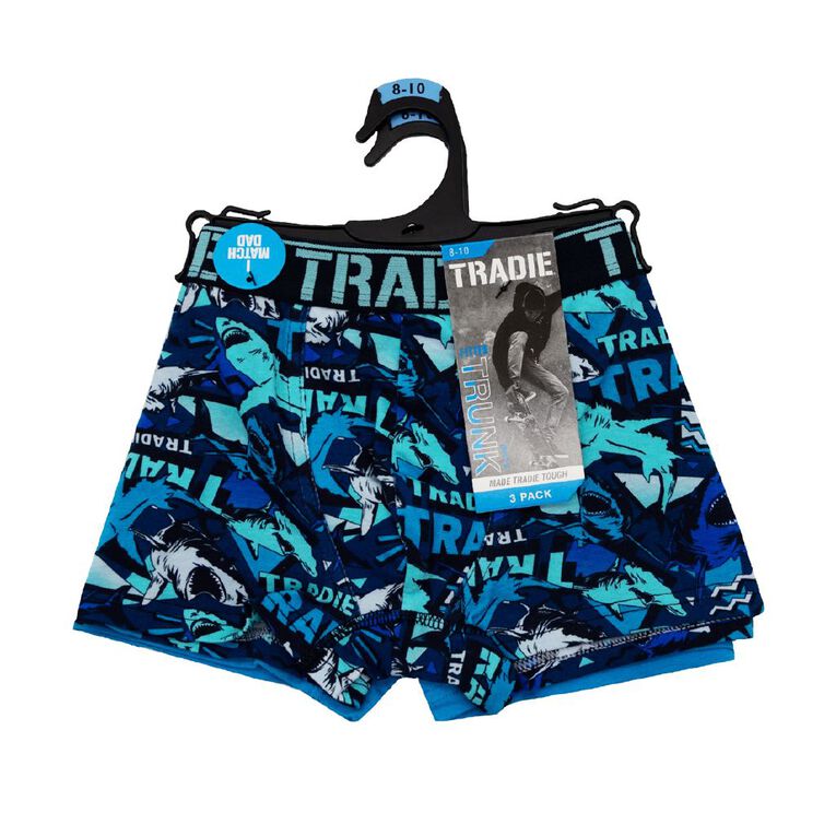Tradie Boys' Trunks 3 Pack, Blue Dark, hi-res
