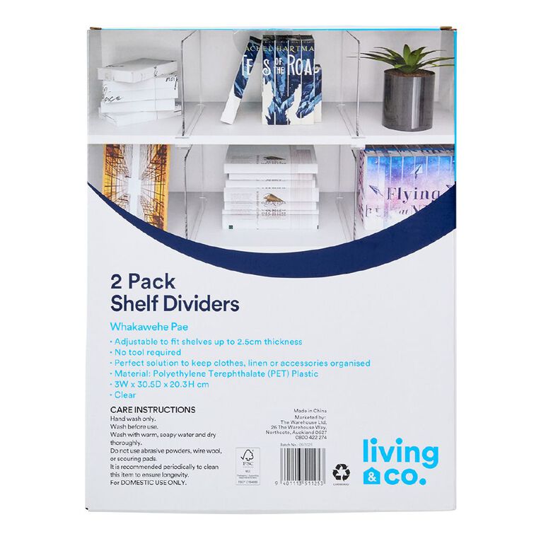 Living & Co 2 Pack Shelf Dividers Clear, , hi-res
