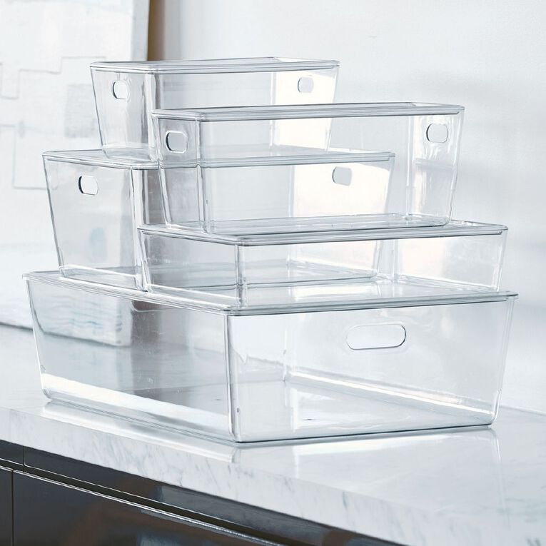 Living & Co Lisse Shallow Lidded Organiser Clear 6L, , hi-res