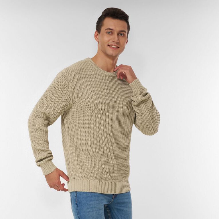H&H Men's Crewneck Fisherman Rib Pullover, Beige, hi-res