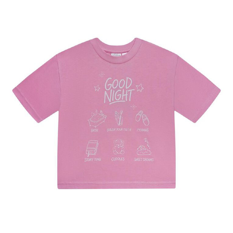 H&H Girls' Tee and Short Pyjama Set, Pink Mid, hi-res