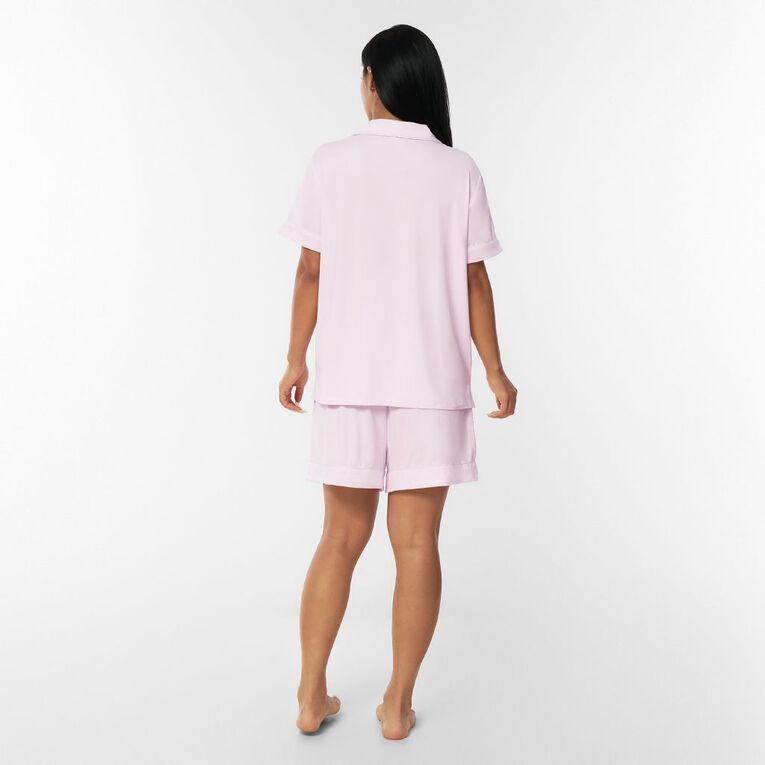H&H Women's Comfy Button Up Short Sleeve Pyjama Set, Pink Light, hi-res