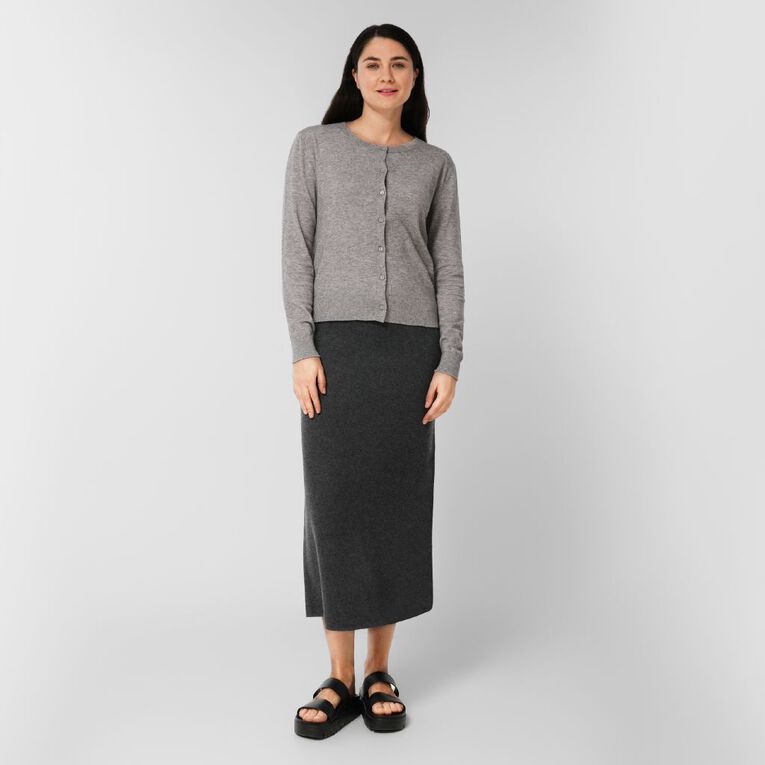 H&H Women's Knitted Midi Skirt, Charcoal/Marle, hi-res
