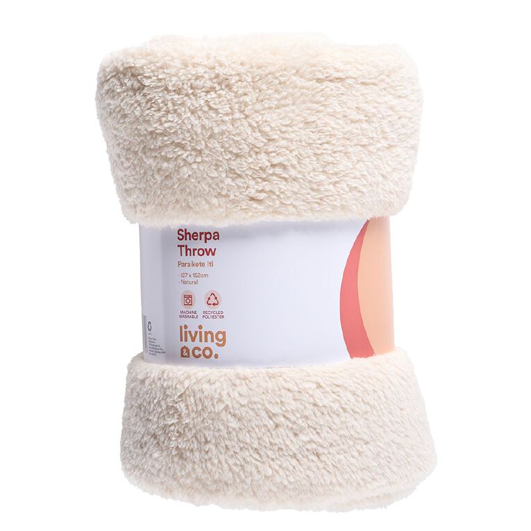 Living & Co Throw Sherpa Natural 127cm x 152cm, , hi-res