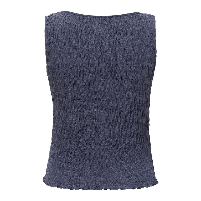 H&H Women's Shirred Tank Top, Blue Dark, hi-res